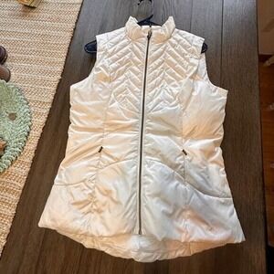 MPG Sport Down Vest Puffer Quilted Pad Lightweight Full Zip Cream Color Size M